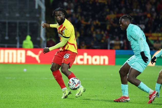 FOOTBALL : RC Lens vs Angers SCO - Ligue 1 - 26 01 2025 Goduine KOYALIPOU (RC Lens) lors du match RC Lens - Angers SCO, Ligue 1, stade Bollaert-Delelis, le 26 janvier 2025  Copyright: xLaurentxSANSONx