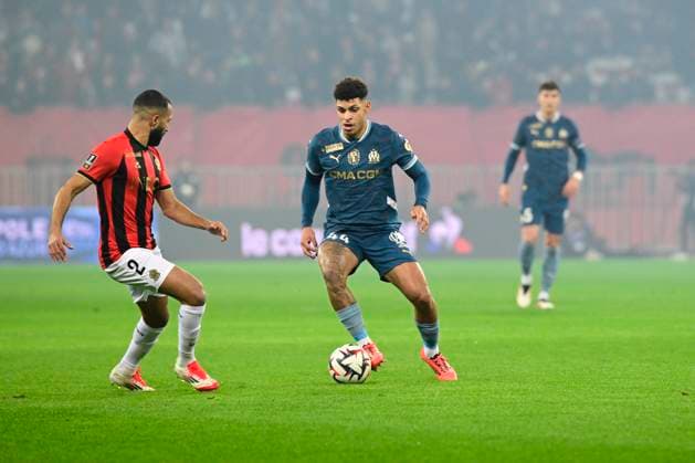 FOOTBALL : OGC Nice VS Olympique de Marseille - Ligue 1 McDonald s - 26 01 2025 L OGC Nice recoit l Olympique de Marseille Ã l Allianz Riviera dans le cadre de la 19e journÃ e de Ligue 1 McDonald s. Luis Henrique (OM) Ali Abdi (OGCN) NiceFrance  Copyright: xWilliamxCannarellax
