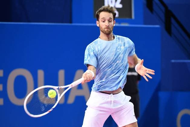 TENNIS : Open Sud de France ATP, Tennis Herren 250 - 27 01 2025 MONTPELLIER, FRANCE - JANUARY 27 : Constant LESTIENNE (FRA) during the 1st round of the ATP 250 Open Sud de France tournament in Montpellier, France on January 27th, 2025. MontpellierFrance  Copyright: xValentinaxClaretx