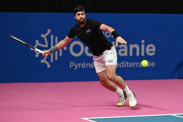 TENNIS : Open Sud de France ATP, Tennis Herren 250 - 27 01 2025 MONTPELLIER, FRANCE - JANUARY 27 : Nikoloz BASILASHVILI (GEO) vs. Titouan DROGUET (FRA) during the qualifying final of the ATP 250 Open Sud de France tournament in Montpellier, France on January 27th, 2025. MontpellierFrance  Copyright: xValentinaxClaretx