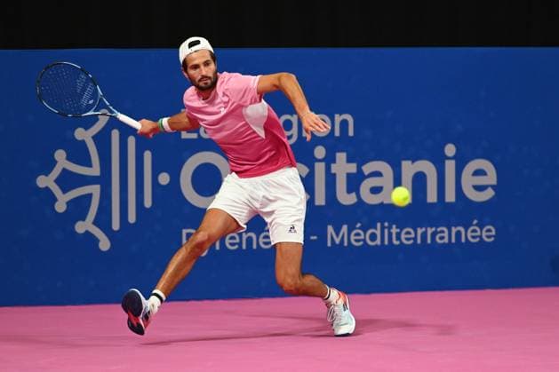 TENNIS : Open Sud de France ATP, Tennis Herren 250 - 27 01 2025 MONTPELLIER, FRANCE - JANUARY 27 : Nikoloz BASILASHVILI (GEO) vs. Titouan DROGUET (FRA) during the qualifying final of the ATP 250 Open Sud de France tournament in Montpellier, France on January 27th, 2025. MontpellierFrance  Copyright: xValentinaxClaretx