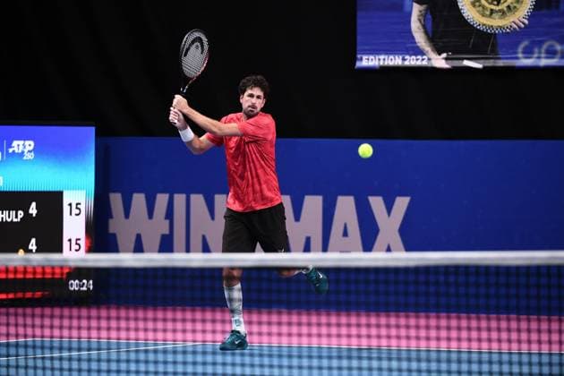 TENNIS : Open Sud de France ATP, Tennis Herren 250 - 27 01 2025 MONTPELLIER, FRANCE - JANUARY 27 : Robin HAASE (NED) - Botic VAN DE ZANDSCHULP (NED) vs. Richard GASQUET (FRA) - Lucas POUILLE (FRA) during the qualifying final of the ATP 250 Open Sud de France tournament in Montpellier, France on January 27th, 2025. MontpellierFrance  Copyright: xValentinaxClaretx