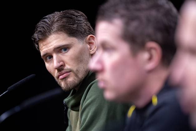 28 01 2025, Press conference for the UEFA Champions League match between Borussia Dortmund and Shakhtar Donetsk with goalkeeper Gregor Kobel Borussia Dortmund and head coach Mike Tullberg Borussia Dortmund , Dortmund Signal Iduna Park NRW Germany xRHR PHOTO DEx Copyright: DennisxEwert RHR-FOTOx RHR-FOTO DE