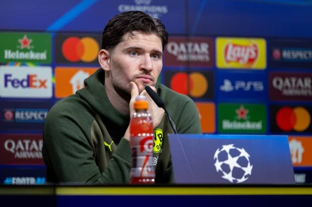 28 01 2025, Press conference for the UEFA Champions League match between Borussia Dortmund and Shakhtar Donetsk with goalkeeper Gregor Kobel Borussia Dortmund , Dortmund Signal Iduna Park NRW Germany xRHR PHOTO ENx Copyright: DennisxEwert RHR-FOTOx RHR-FOTO DE