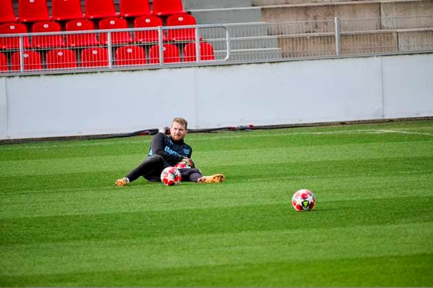 LEVERKUSEN, GERMANY - 28 JANUARY, 2025: Lukas Hradecky - Practice FC Bayer 04 Leverkusen at BayArena. For editorial use only. Resale or distribution is prohibited.  Copyright: xVITALIIxKLIUIEVx