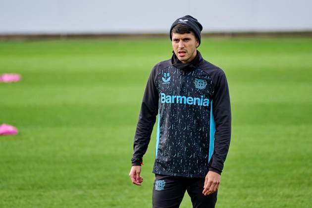 LEVERKUSEN, GERMANY - 28 JANUARY, 2025: Exequiel Palacios - Practice FC Bayer 04 Leverkusen at BayArena. For editorial use only. Resale or distribution is prohibited.  Copyright: xVITALIIxKLIUIEVx