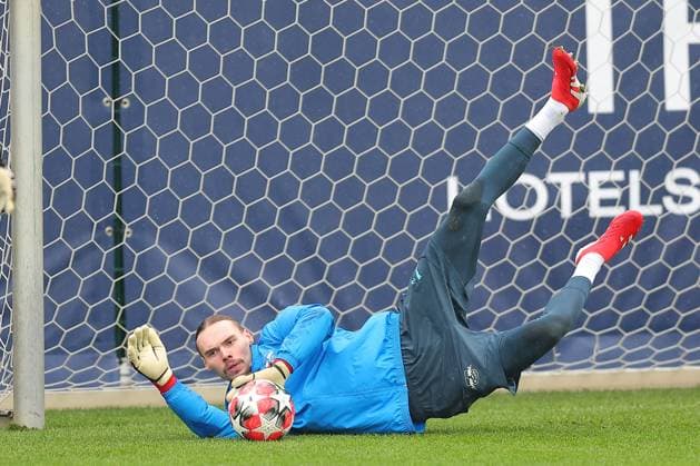 RB Leipzig - Training Champions League Leipzig, 28.01.2025, RBL Trainingszentrum, UEFA Champions League, RB LEIPZIG Abschlusstraining vorm morgigen Spiel bei Sturm Graz , Im Bild: Torwart Maarten Vandevoordt , Nur zur redaktionellen Nutzung. Editorial use only. ,