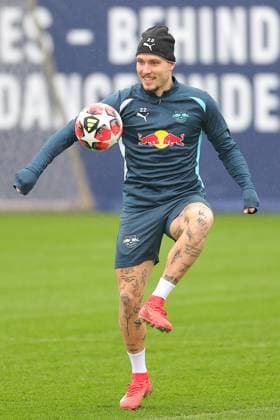 RB Leipzig Training Champions League Leipzig, 28 01 2025, RBL Training Center, UEFA Champions League, RB LEIPZIG Final training before tomorrows match at Sturm Graz , In the picture David Raum , For editorial use only Editorial use only ,