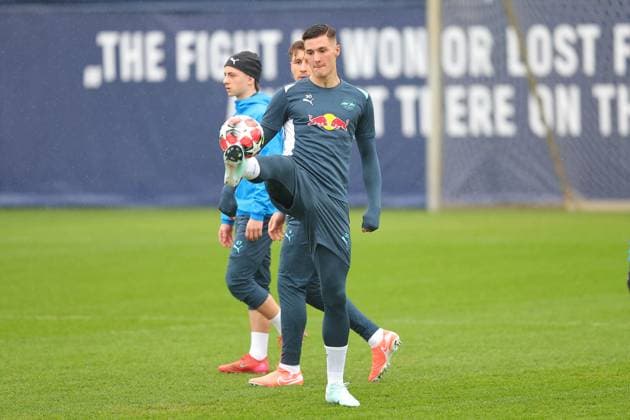 RB Leipzig Training Champions League Leipzig, 28 01 2025, RBL Training Center, UEFA Champions League, RB LEIPZIG Final training before tomorrows match at Sturm Graz , In the picture Benjamin Sesko , For editorial use only Editorial use only ,