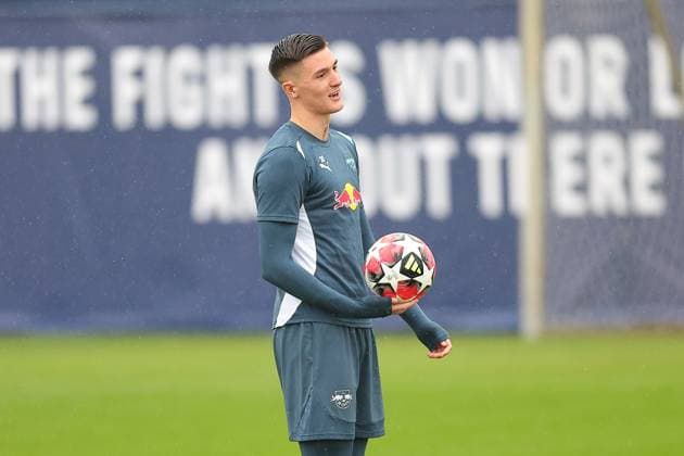 RB Leipzig Training Champions League Leipzig, 28 01 2025, RBL Training Center, UEFA Champions League, RB LEIPZIG Final training before tomorrows match at Sturm Graz , In the picture Benjamin Sesko , For editorial use only Editorial use only ,