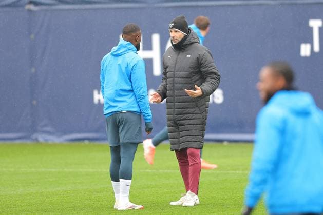 RB Leipzig Training Champions League Leipzig, 28 01 2025, RBL Training Center, UEFA Champions League, RB LEIPZIG Final training before tomorrows match at Sturm Graz , In the picture from l Lutsharel Geertruida and coach Marco Rose , For editorial use only Editorial use only ,