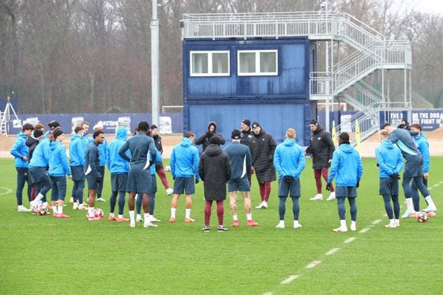 RB Leipzig Training Champions League Leipzig, 28 01 2025, RBL Training Center, UEFA Champions League, RB LEIPZIG Final training before tomorrows match at Sturm Graz , In the picture team circle around coach Marco Rose , For editorial use only Editorial use only ,