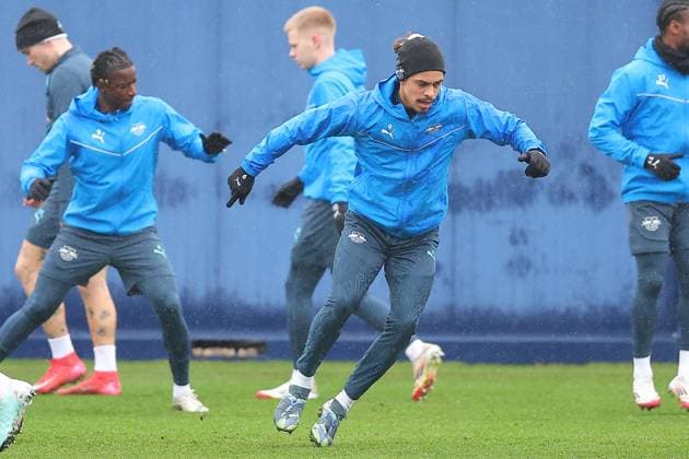 RB Leipzig Training Champions League Leipzig, 28 01 2025, RBL Training Center, UEFA Champions League, RB LEIPZIG Final training before tomorrows match at Sturm Graz , In the picture Yussuf Yurary Poulsen , For editorial use only Editorial use only ,