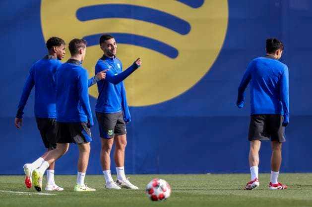 January 28, 2025, Sant Joan Despi, Barcelona, SPAIN: Ferran Torres, Lamine Yamal, Pablo Martin Gavira Gavi and Pedro Gonzalez Pedri during the training day of FC Barcelona, Barca ahead UEFA Champions League, football match against Atalanta BC at Ciudad Esportiva Joan Gamper on January 28, 2025 in Sant Joan Despi, Barcelona, Spain. Sant Joan Despi SPAIN - ZUMAa181 20250128_zaa_a181_011 Copyright: xJavierxBorregox