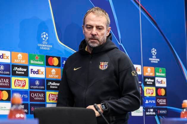 January 28, 2025, Sant Joan Despi, Barcelona, SPAIN: Hansi Flick, head coach of FC Barcelona, Barca attends his press conference, PK, Pressekonferenz during the training day of FC Barcelona ahead the UEFA Champions League, football match against Atalanta BC at Ciudad Esportiva Joan Gamper on January 28, 2025 in Sant Joan Despi, Barcelona, Spain. Sant Joan Despi SPAIN - ZUMAa181 20250128_zaa_a181_056 Copyright: xJavierxBorregox