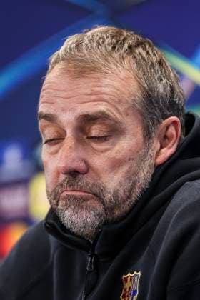 January 28, 2025, Sant Joan Despi, Barcelona, SPAIN: Hansi Flick, head coach of FC Barcelona, Barca attends his press conference, PK, Pressekonferenz during the training day of FC Barcelona ahead the UEFA Champions League, football match against Atalanta BC at Ciudad Esportiva Joan Gamper on January 28, 2025 in Sant Joan Despi, Barcelona, Spain. Sant Joan Despi SPAIN - ZUMAa181 20250128_zaa_a181_059 Copyright: xJavierxBorregox