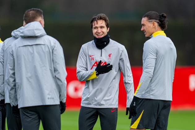 Football - UEFA Champions League - League Phase - PSV Eindhoven v Liverpool FC - MD-1 LIVERPOOL, ENGLAND - Tuesday, January 28, 2025: Liverpool s Federico Chiesa during a training session at the AXA Training Centre ahead of the UEFA Champions League match between PSV Eindhoven and Liverpool FC. (Photo by Jon Super Propaganda) LIVERPOOL AXA Training Centre MERSEYSIDE ENGLAND  Copyright: xDavidxRawcliffex P2025-01-28-PSV_Liverpool_MD-1-13
