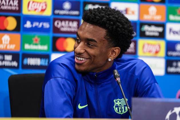 January 28, 2025, Sant Joan Despi, Barcelona, SPAIN: Alejandro Balde attends his press conference, PK, Pressekonferenz during the training day of FC Barcelona, Barca ahead the UEFA Champions League, football match against Atalanta BC at Ciudad Esportiva Joan Gamper on January 28, 2025 in Sant Joan Despi, Barcelona, Spain. Sant Joan Despi SPAIN - ZUMAa181 20250128_zaa_a181_049 Copyright: xJavierxBorregox