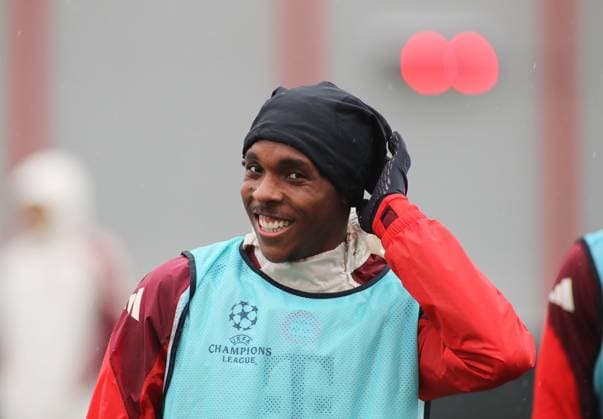 Munich, Germany, January 28, 2025 Football, Men, Season 2024 2025, FC Bayern Munich, Final Training, Training, Champions League Mathys Tel FC Bayern Munich Head, Portrait, smile, grin
