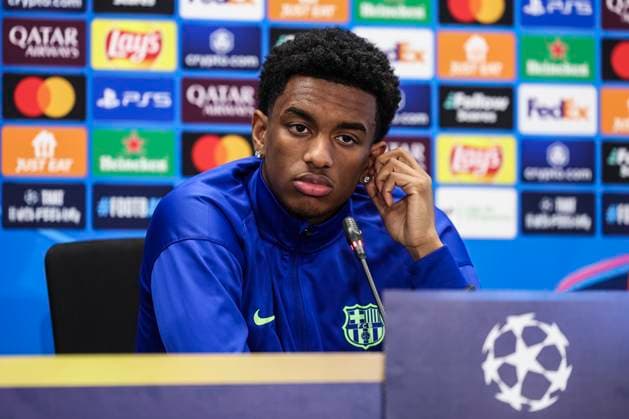 January 28, 2025, Sant Joan Despi, Barcelona, SPAIN: Alejandro Balde attends his press conference, PK, Pressekonferenz during the training day of FC Barcelona, Barca ahead the UEFA Champions League, football match against Atalanta BC at Ciudad Esportiva Joan Gamper on January 28, 2025 in Sant Joan Despi, Barcelona, Spain. Sant Joan Despi SPAIN - ZUMAa181 20250128_zaa_a181_052 Copyright: xJavierxBorregox