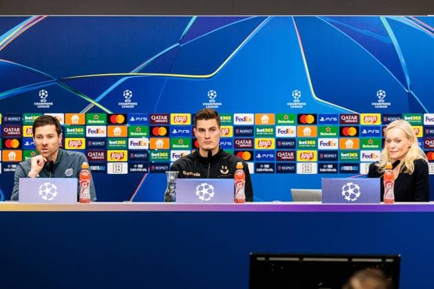UEFA Champions League press conference Bayer 04 Leverkusen, 28 01 2025 Xabi Alonso head coach Bayer 04 Leverkusen , Patrick Schick Bayer 04 Leverkusen, 14 during the press conference UEFA Champions League press conference Bayer 04 Leverkusen before the match against Sparta Prague BayArena, Leverkusen on 28 01 2025 Copyright: xBEAUTIFULxSPORTS Wunderlx