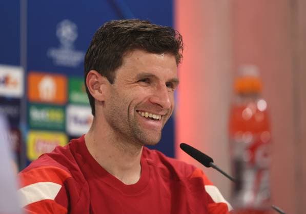 Munich, Germany, January 28, 2025 Football, Men, Champions League, Season 2024 2025, FC Bayern Munich, International Press Conference Thomas Müller, Mueller FC Bayern Munich at the press conference, Head, Portrait
