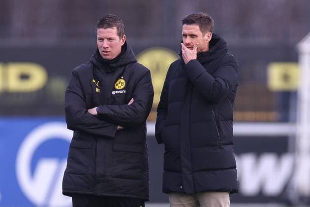 28 01 2025, Final training session for the UEFA Champions League match between Borussia Dortmund and Shakhtar Donetsk, from left head coach Mike Tullberg Borussia Dortmund , sports director Sebastian Kehl Borussia Dortmund , Dortmund training ground Borussia Dortmund NRW Germany xRHR PHOTO DEx Copyright: DennisxEwert RHR-FOTOx RHR-FOTO DE