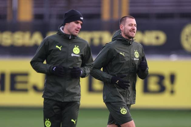 28 01 2025, Final training session for the UEFA Champions League match between Borussia Dortmund and Shakhtar Donetsk, f l Pascal Groß Borussia Dortmund , Waldemar Anton Borussia Dortmund , Dortmund Training ground Borussia Dortmund NRW Germany xRHR PHOTO DEx Copyright: DennisxEwert RHR-FOTOx RHR-FOTO DE
