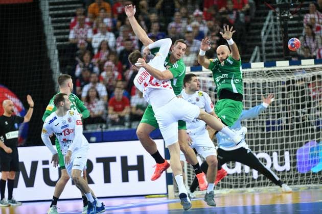 Sport Bilder des Tages Croatia, Zagreb, 280125. Arena Zagreb. IHF World Handball Championship 2025 - Croatia Denmark Norway. Quarterfinal match, Croatia - Hungary. In the photo: Tin Lucin. Photo: Goran Mehkek CROPIX Zagreb Croatia Copyright: xxGoranxMehkekx xCROPIXx gm_hrvatska_madjarska36-280125
