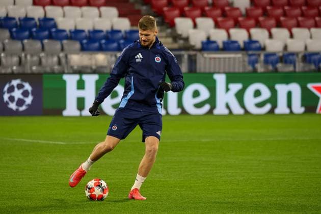 Alen Mustafic SK Slovan Bratislava, 20 with ball, GER, Final training, SK Slovan Bratislava, Football, UEFA Champions League, Matchday 8, Season 2024 2025, 28 01 2025, GER, Final training, SK Slovan Bratislava, Football, UEFA Champions League, Matchday 8, Season 2024 2025, 28 01 2025 Muenchen Copyright: xEibner-Pressefoto JennixMaulx EP_JML