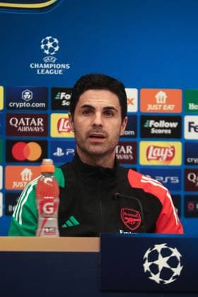 Mikel Arteta the Arsenal manager at the press conference, PK, Pressekonferenz Arsenal Press Conference, Estadi Montilivi, Girona, Spain - 28 01 2025  Copyright: xMartinxSerasxLima Shutterstockx 15122834f