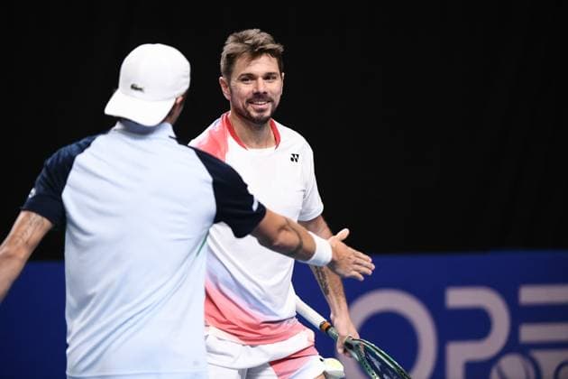 TENNIS : Open Sud de France ATP, Tennis Herren 250 - 28 01 2025 MONTPELLIER, FRANCE - JANVIER 28 : WC Arthur CAZAUX (FRA) - Stan WAWRINKA (SUI) vs. Tallon GRIEKSPOOR (NED) - Bart STEVENS (NED) lors du tournoi Open Sud de France ATP 250 a Montpellier le 29 janvier 2025. France  Copyright: xValentinaxClaretx