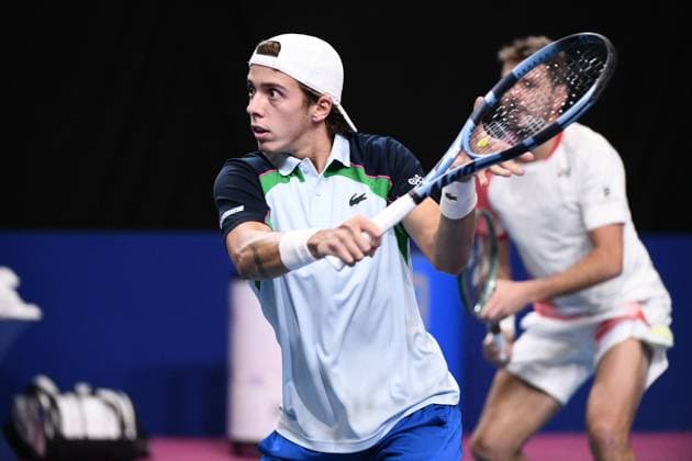 TENNIS : Open Sud de France ATP, Tennis Herren 250 - 28 01 2025 MONTPELLIER, FRANCE - JANVIER 28 : WC Arthur CAZAUX (FRA) - Stan WAWRINKA (SUI) vs. Tallon GRIEKSPOOR (NED) - Bart STEVENS (NED) lors du tournoi Open Sud de France ATP 250 a Montpellier le 29 janvier 2025. France  Copyright: xValentinaxClaretx
