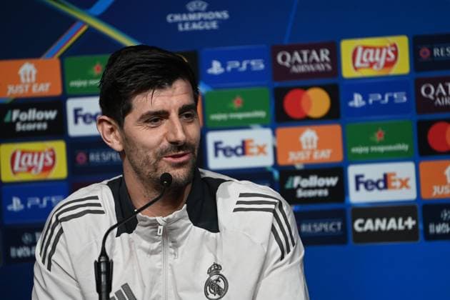 STADE BRESTOIS REAL MADRID PHOTOPQR LE TELEGRAMME NICOLAS CREACH ; ; 28 01 2025 ; Football Stade du Roudourou à Guingamp Ligue des champions 28 janvier 2025 Stade Brestois Real Madrid la conférence de presse d’avant-match de Thibaut Courtois Photos Nicolas Créach Guingamp; 01 28 2025; Champions League before match Stade Brestois Real Madrid; press conference, PK, Pressekonferenz France  Copyright: xPHOTOPQR LExTELEGRAMME MAXPPPxNICOLASxCREACHx 20250128TGB8088 20250128TGB8088
