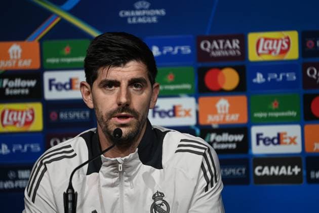 STADE BRESTOIS REAL MADRID PHOTOPQR LE TELEGRAMME NICOLAS CREACH ; ; 28 01 2025 ; Football Stade du Roudourou à Guingamp Ligue des champions 28 janvier 2025 Stade Brestois Real Madrid la conférence de presse d’avant-match de Thibaut Courtois Photos Nicolas Créach Guingamp; 01 28 2025; Champions League before match Stade Brestois Real Madrid; press conference, PK, Pressekonferenz France  Copyright: xPHOTOPQR LExTELEGRAMME MAXPPPxNICOLASxCREACHx 20250128TGB8090 20250128TGB8090