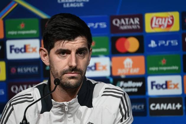 STADE BRESTOIS REAL MADRID PHOTOPQR LE TELEGRAMME NICOLAS CREACH ; ; 28 01 2025 ; Football Stade du Roudourou à Guingamp Ligue des champions 28 janvier 2025 Stade Brestois Real Madrid la conférence de presse d’avant-match de Thibaut Courtois Photos Nicolas Créach Guingamp; 01 28 2025; Champions League before match Stade Brestois Real Madrid; press conference, PK, Pressekonferenz France  Copyright: xPHOTOPQR LExTELEGRAMME MAXPPPxNICOLASxCREACHx 20250128TGB8091 20250128TGB8091