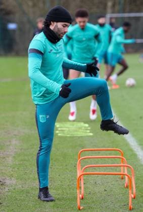 Anderlecht s Cesar Huerta pictured during a training session of Belgian soccer team RSC Anderlecht, Wednesday 29 January 2025 in Brussels. Tomorrow, Anderlecht will play German Hoffenheim on day 8 8 of the group stage of the UEFA Europa League tournament. VIRGINIExLEFOUR  x111381012x