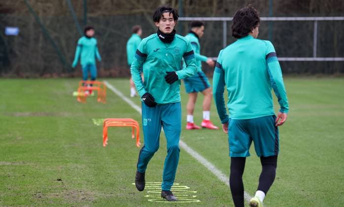 Anderlecht s Keisuke Goto pictured in action during a training session of Belgian soccer team RSC Anderlecht, Wednesday 29 January 2025 in Brussels. Tomorrow, Anderlecht will play German Hoffenheim on day 8 8 of the group stage of the UEFA Europa League tournament. VIRGINIExLEFOUR  x111381041x