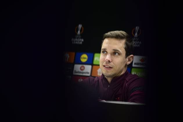 RSC Anderlecht v Hoffenheim - UEFA Europa League Media Activities 29 01 2025 ANDERLECHT, BELGIUM - JANUARY 29 : Hubert David head coach of RSC Anderlecht talking to the press during a press conference, PK, Pressekonferenz ahead of the UEFA Europa League 2024 25 League Phase MD8 match between RSC Anderlecht and Hoffenheim on January 29, 2025 in Anderlecht, Belgium, 29 01 2025 Anderlecht Belgium  Copyright: xPeterxDexVoechtx