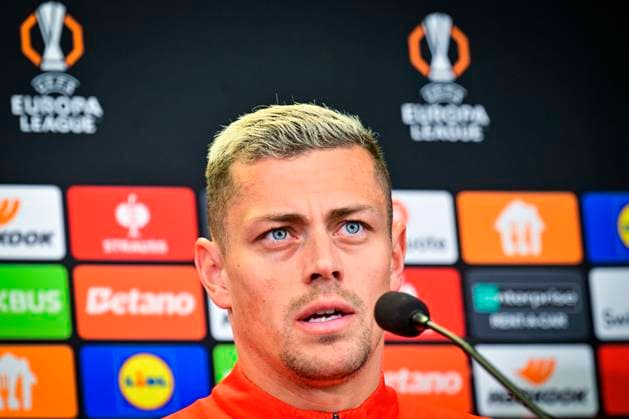 Defender Tomas Holes attends a press conference, PK, Pressekonferenz of SK Slavia Praha club before the UEFA Europa League last 8th round match SK Slavia Praha vs Malmo FF, in Prague, Czech Republic, on January 29, 2025. (CTKxPhoto VitxSimanek) CTKPhotoP2025012905244  CTKPhotoP2025012905244