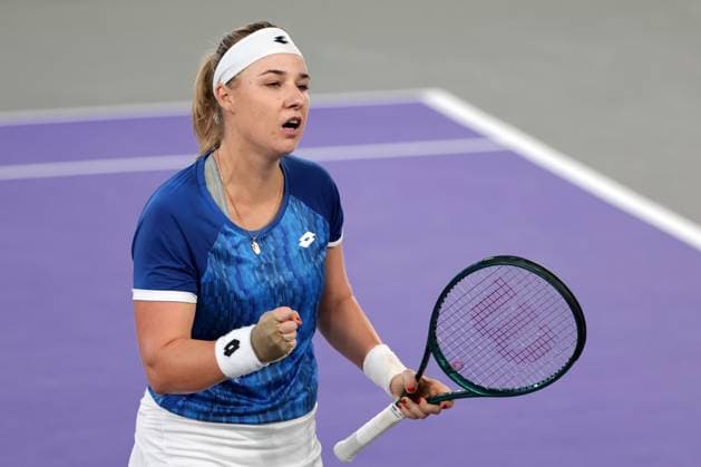 TENNIS - WTA, Tennis Damen Upper Austria Ladies Linz LINZ,AUSTRIA,29.JAN.25 - TENNIS - WTA Tour, Upper Austria Ladies Linz. Image shows the rejoicing of Anna Blinkova (RUS).  GEPAxpictures xWalterxLuger