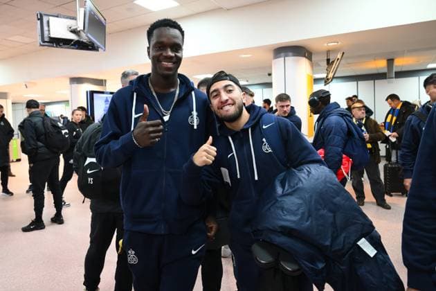 Rangers FC v Royale Union Saint-Gilloise - UEFA Europa League Media Activities 29 01 2025 GLASGOW, SCOTLAND - JANUARY 29 : Mamadou Thierno Barry, Ait El Hadj Anouar midfielder of Royale Union Saint-Gilloise pictured during arrival at the airport prior the UEFA Europa League 2024 25 League Phase MD8 match between Rangers FC and Royale Union Saint-Gilloise on January 29, 2025 in Glasgow, Scotland, 29 01 2025 Glasgow Scotland  Copyright: xVincentxKalutx