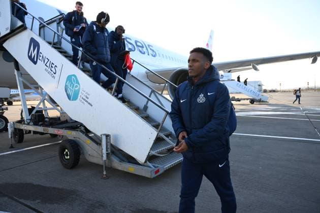 Rangers FC v Royale Union Saint-Gilloise - UEFA Europa League Media Activities 29 01 2025 GLASGOW, SCOTLAND - JANUARY 29 : Teklab Henok forward of Royale Union Saint-Gilloise pictured during arrival at the airport prior the UEFA Europa League 2024 25 League Phase MD8 match between Rangers FC and Royale Union Saint-Gilloise on January 29, 2025 in Glasgow, Scotland, 29 01 2025 Glasgow Scotland  Copyright: xVincentxKalutx