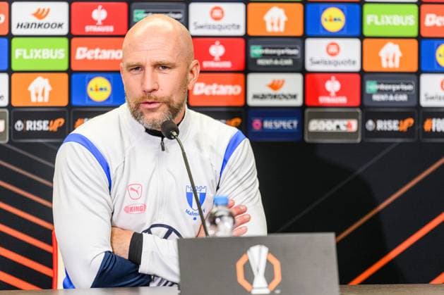 250129 Head coach Henrik Rydström of Malmö FF during a UEFA Europa League press conference on January 29, 2025 in Prague Photo Mathilda Ahlberg BILDBYRAN kod MA MA0777 fotboll football soccer fotball uefa europa league europa league presskonferens press conference malmö ff bbeng  Copyright: MATHILDAxAHLBERG BB250129MA025
