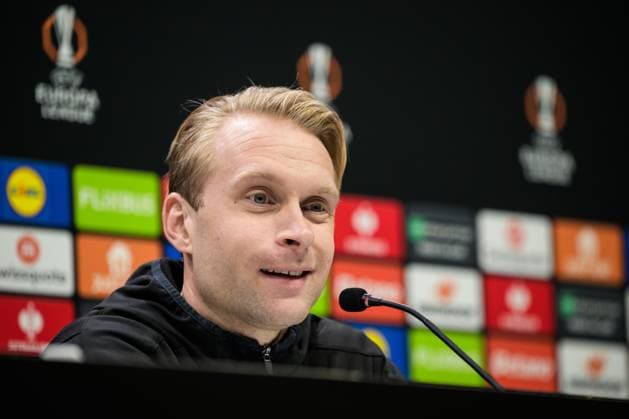 250129 Johan Larsson of Elfsborg during a UEFA Europa League press conference on January 29, 2025 in London Photo Emma Wallskog BILDBYRAN COP 320 EW0476 fotboll football soccer fotball uefa europa league europa league presskonferens press conference elfsborg bbeng  Copyright: EMMAxWALLSKOG BB250129EW003