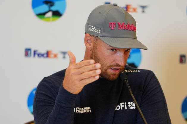 PEBBLE BEACH, CA - JANUARY 29: PGA, Golf Herren golfer Wyndham Clark speaks during a press conference, PK, Pressekonferenz during practice for the AT&T Pebble Beach Pro AM on January 29, 2025, at Pebble Beach Golf Links in Pebble Beach, California. (Photo by Brian Spurlock Icon Sportswire) GOLF: JAN 29 PGA AT&T Pebble Beach Pro-Am EDITORIAL USE ONLY Icon2501295