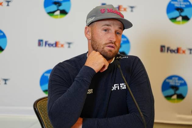 PEBBLE BEACH, CA - JANUARY 29: PGA, Golf Herren golfer Wyndham Clark speaks during a press conference, PK, Pressekonferenz during practice for the AT&T Pebble Beach Pro AM on January 29, 2025, at Pebble Beach Golf Links in Pebble Beach, California. (Photo by Brian Spurlock Icon Sportswire) GOLF: JAN 29 PGA AT&T Pebble Beach Pro-Am EDITORIAL USE ONLY Icon2501296