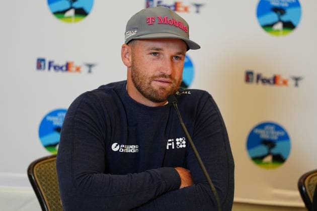 PEBBLE BEACH, CA - JANUARY 29: PGA, Golf Herren golfer Wyndham Clark speaks during a press conference, PK, Pressekonferenz during practice for the AT&T Pebble Beach Pro AM on January 29, 2025, at Pebble Beach Golf Links in Pebble Beach, California. (Photo by Brian Spurlock Icon Sportswire) GOLF: JAN 29 PGA AT&T Pebble Beach Pro-Am EDITORIAL USE ONLY Icon2501297