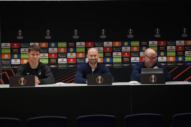 Europa League, RSC Anderlecht vs TSG 1899 Hoffenheim 29 01 2025, Lotto Park, Anderlecht, Europa League, RSC Anderlecht vs TSG 1899 Hoffenheim , in the picture press conference before the Europa League match Anderlecht vs Hoffenheim with coach Christian Ilzer Hoffenheim and Adam Hlozek Hoffenheim nordphotoxGmbHx xBratic nph00250