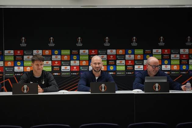 Europa League, RSC Anderlecht vs TSG 1899 Hoffenheim 29 01 2025, Lotto Park, Anderlecht, Europa League, RSC Anderlecht vs TSG 1899 Hoffenheim , in the picture press conference before the Europa League match Anderlecht vs Hoffenheim with coach Christian Ilzer Hoffenheim and Adam Hlozek Hoffenheim nordphotoxGmbHx xBratic nph00250